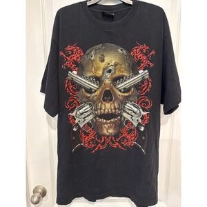 Jays Rock Skull Guns Dragons Graphic T Shirt Mens XXL Black Cotton Tee